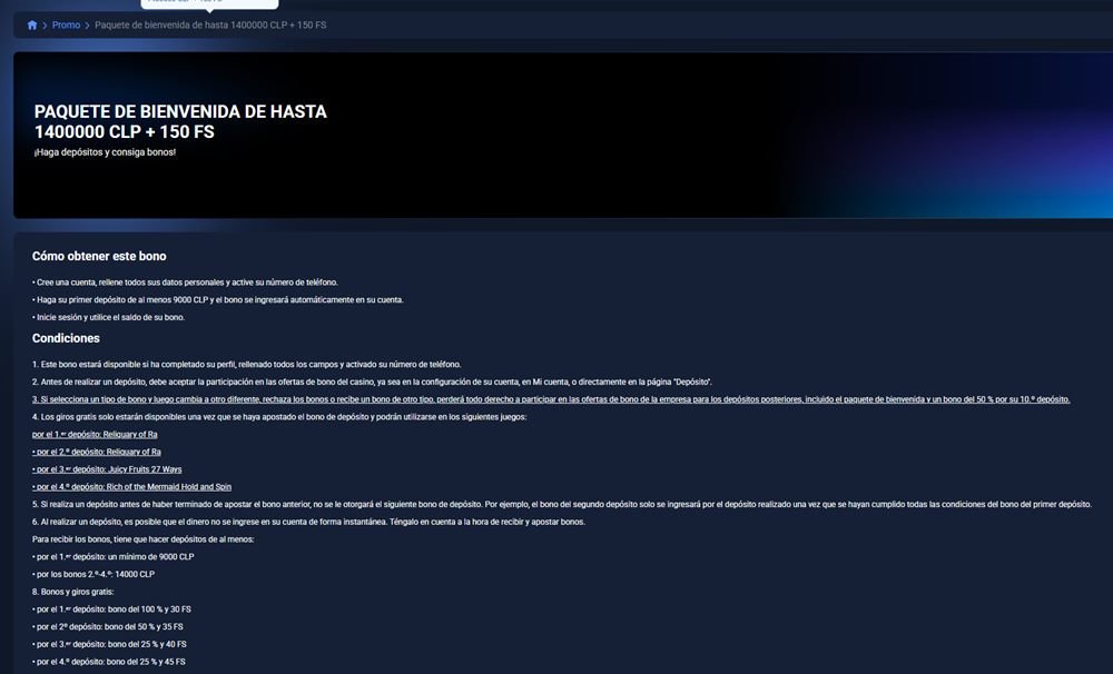 Paquete de bienvenida de 1xBet Chile de hasta 1.400.000 CLP más 150 giros gratis con sus condiciones