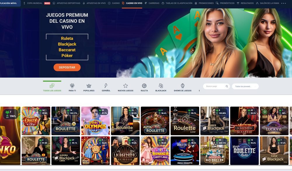 Casino en vivo de 20Bet con ruleta, blackjack, baccarat y póker con crupieres reales en español