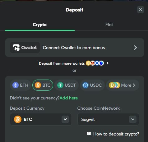 Depósito Crypto en BC.Game: BTC, ETH, USDT, USDC, DOGE y más de 100 criptomonedas