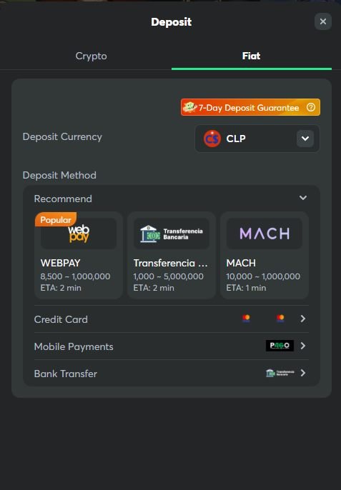Depósito Fiat en BC.Game con CLP: WebPay, transferencia bancaria y MACH para jugadores chilenos