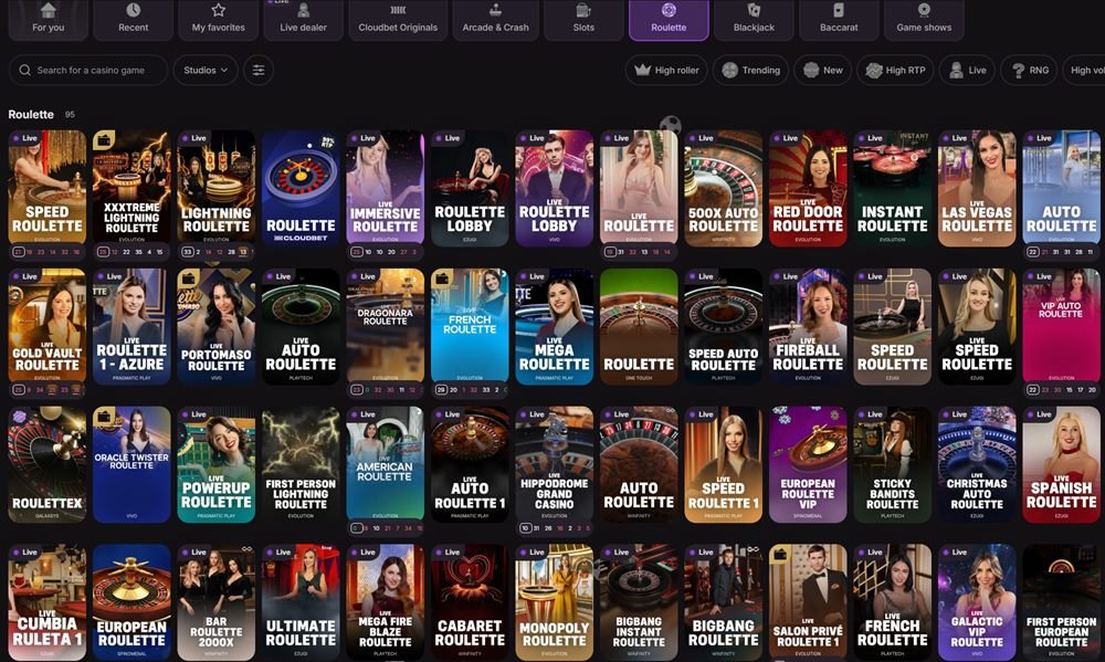 Casino en vivo de Cloudbet con decenas de mesas de ruleta en directo de Evolution Gaming