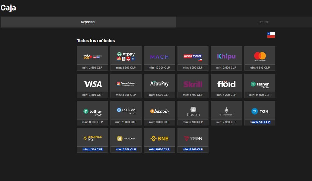 Métodos de pago de GG.BET en Chile: WebPay, etpay, MACH, Red Compra, Khipu, Visa, BancoEstado, AstroPay, Skrill, Flöid y criptomonedas, todos en CLP
