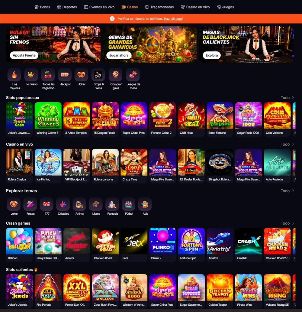 Lobby del casino de MangoDorado con tragamonedas populares como Sweet Bonanza, Gates of Olympus y Sugar Rush, casino en vivo y crash games