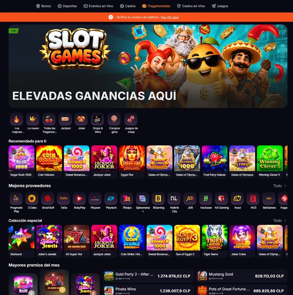 Sección de tragamonedas de MangoDorado con proveedores como Pragmatic Play, 3 Oaks, SmartSoft, RubyPlay, Playson, Nolimit City y Hacksaw, y los mayores premios del mes en pesos chilenos