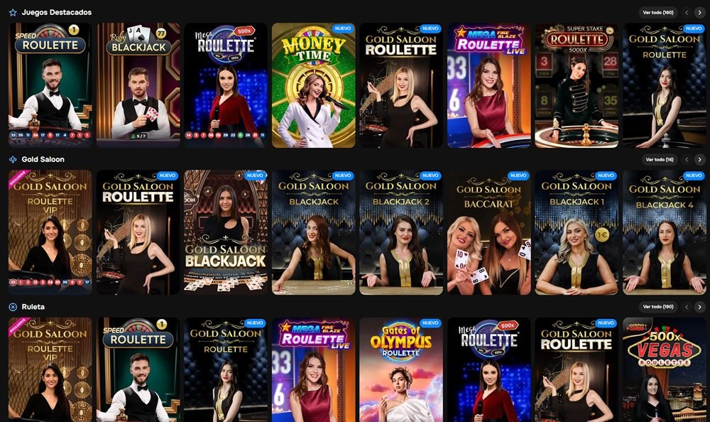 Casino en vivo de MrPunter con mesas Gold Saloon de ruleta, blackjack y baccarat con crupieres reales