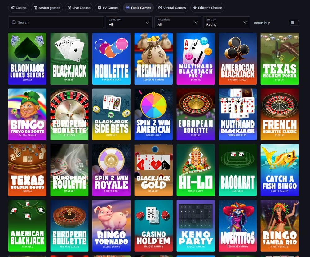 Juegos de mesa de XSBets: blackjack, ruleta, baccarat, póker Texas Holdem, bingo y keno en varias variantes